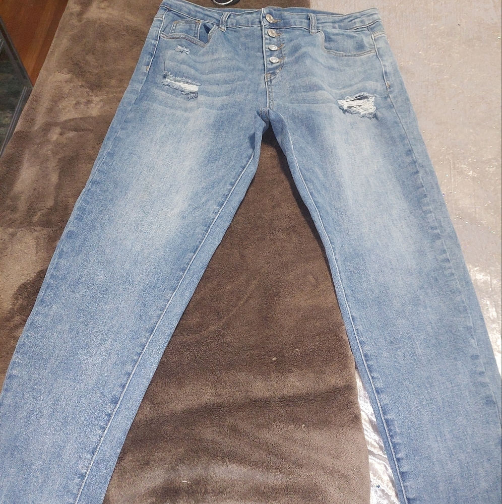 Charlotte Russe Blue Skinny Distressed Jeans